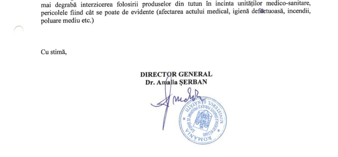 Ministerului Sănătății respinge cererea spitalelor de copii care cer locuri de fumat în unitățile medicale – documentul oficial pare scris în grabă, cu multe greșeli